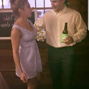 Blue and white striped dress